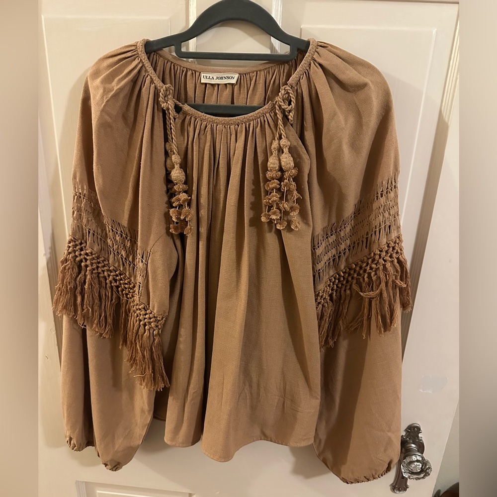Ulla Johnson Brown Tassel Peasant Blouse